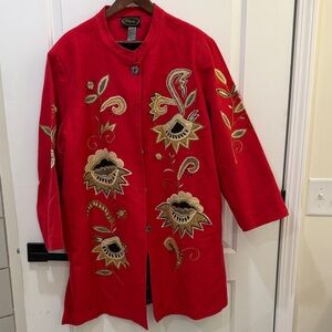 Alex Kim Red Jacket with Gold Embroidery